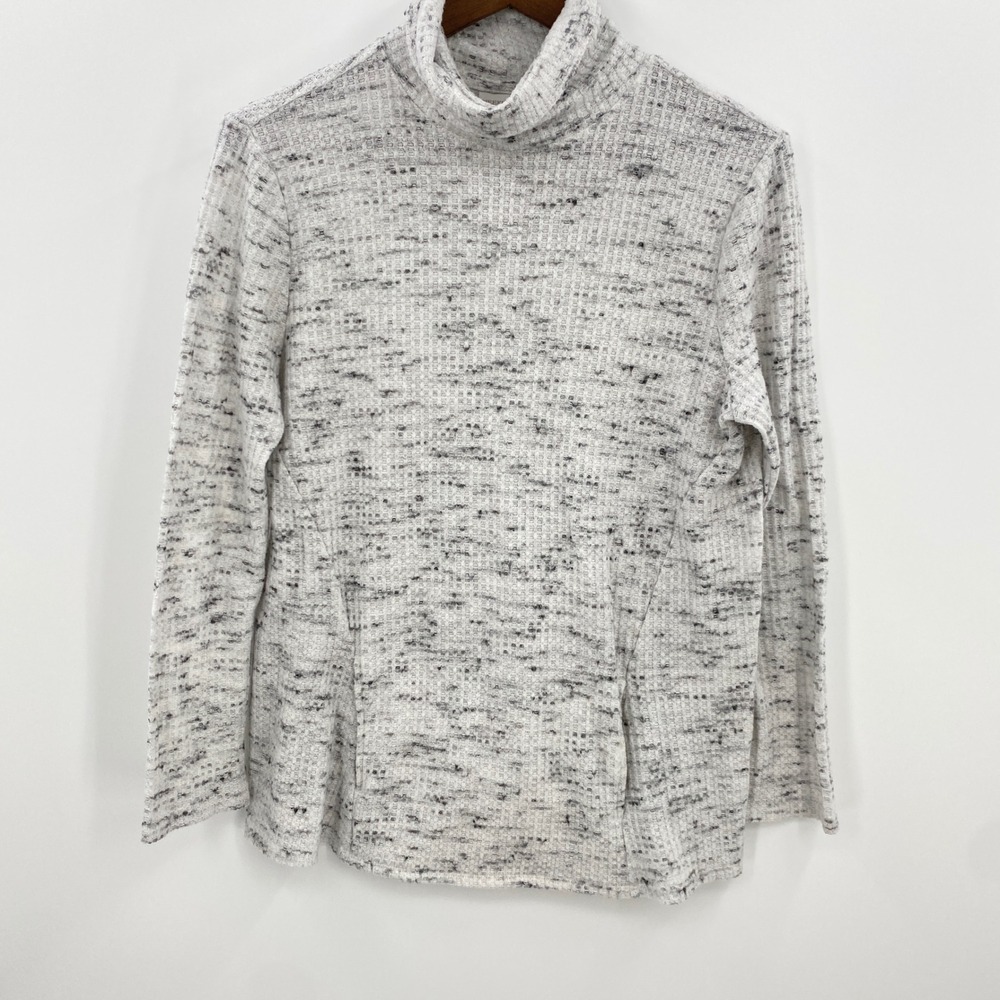 Weekends by Chico's Turtleneck Top Womens 1 M White Gray Waffle Knit Casual Cozy